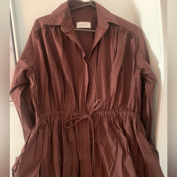 Matteau Dresses & Skirts - Matteau Gathered Organic Cotton-Poplin Maxi Shirt Dress